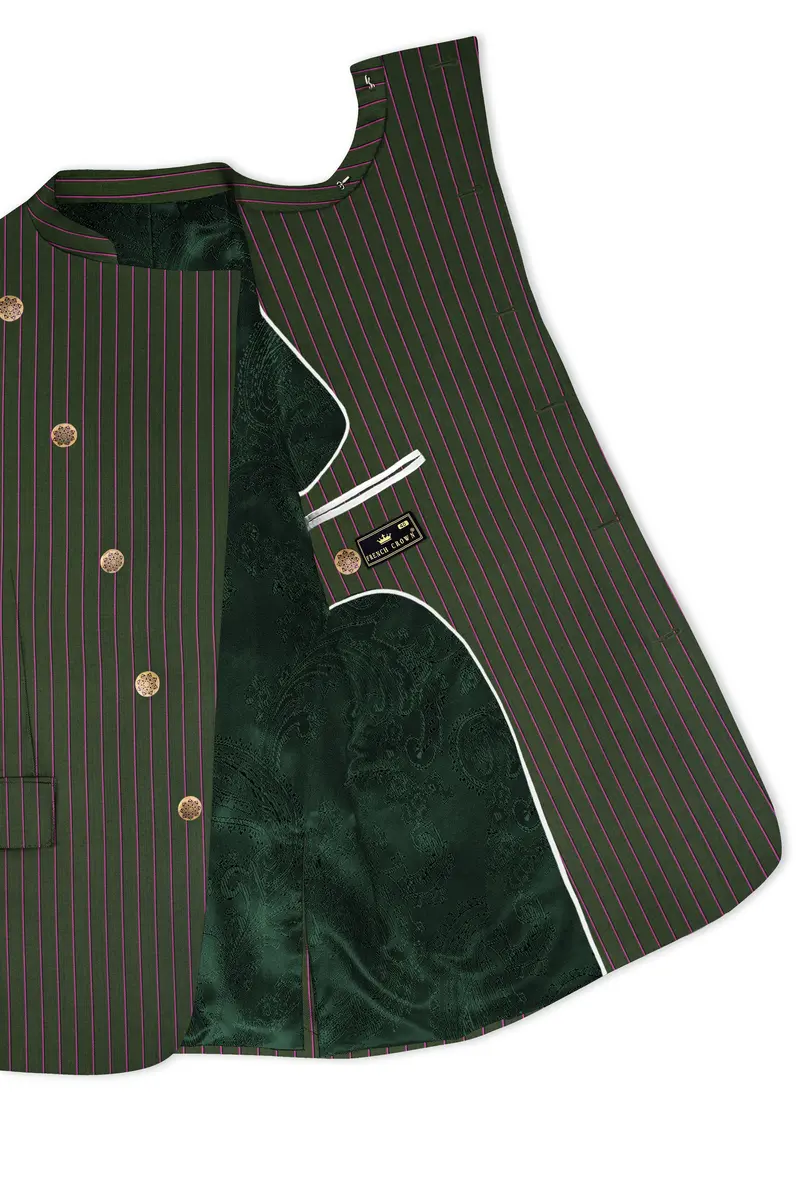 Kelp Green Woolrich Striped Cross Placket Bandhgala Blazer 4