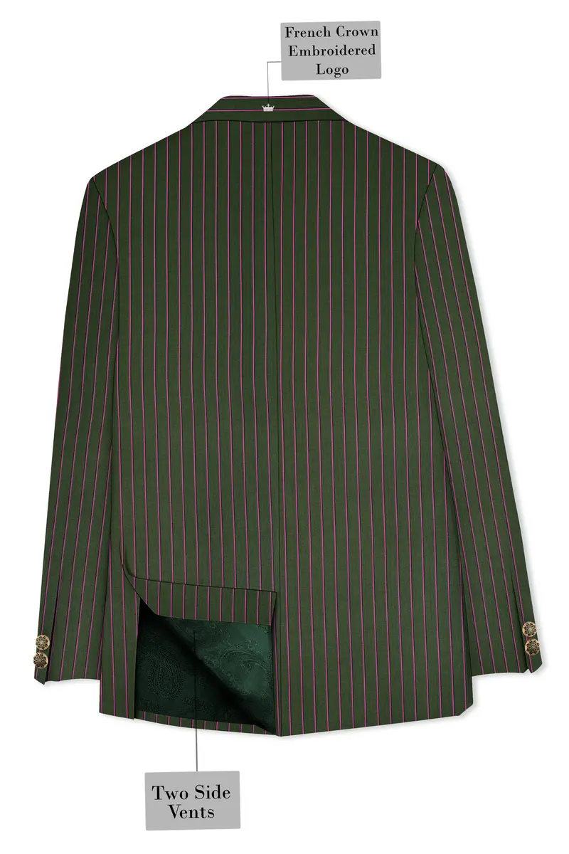 Kelp Green Woolrich Striped Cross Placket Bandhgala Blazer 7