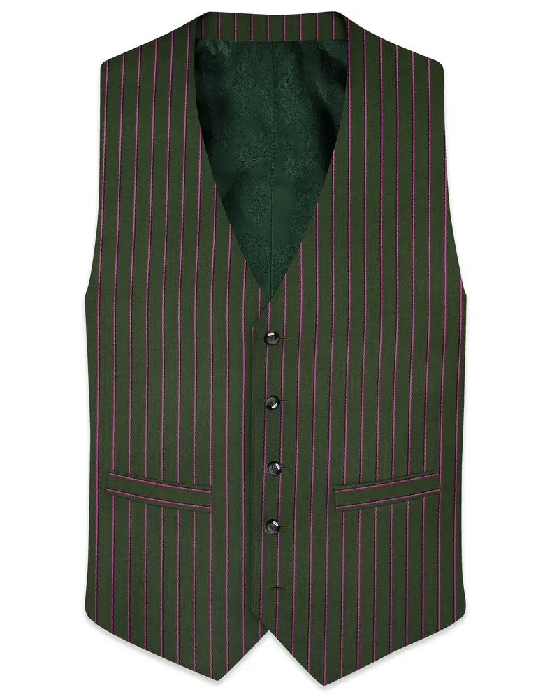 Kelp Green Woolrich Striped Waistcoat 1