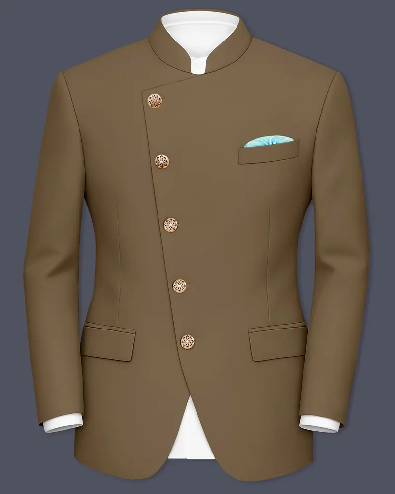 Khaki Brown Cross Placket Bandhgala Blazer 1
