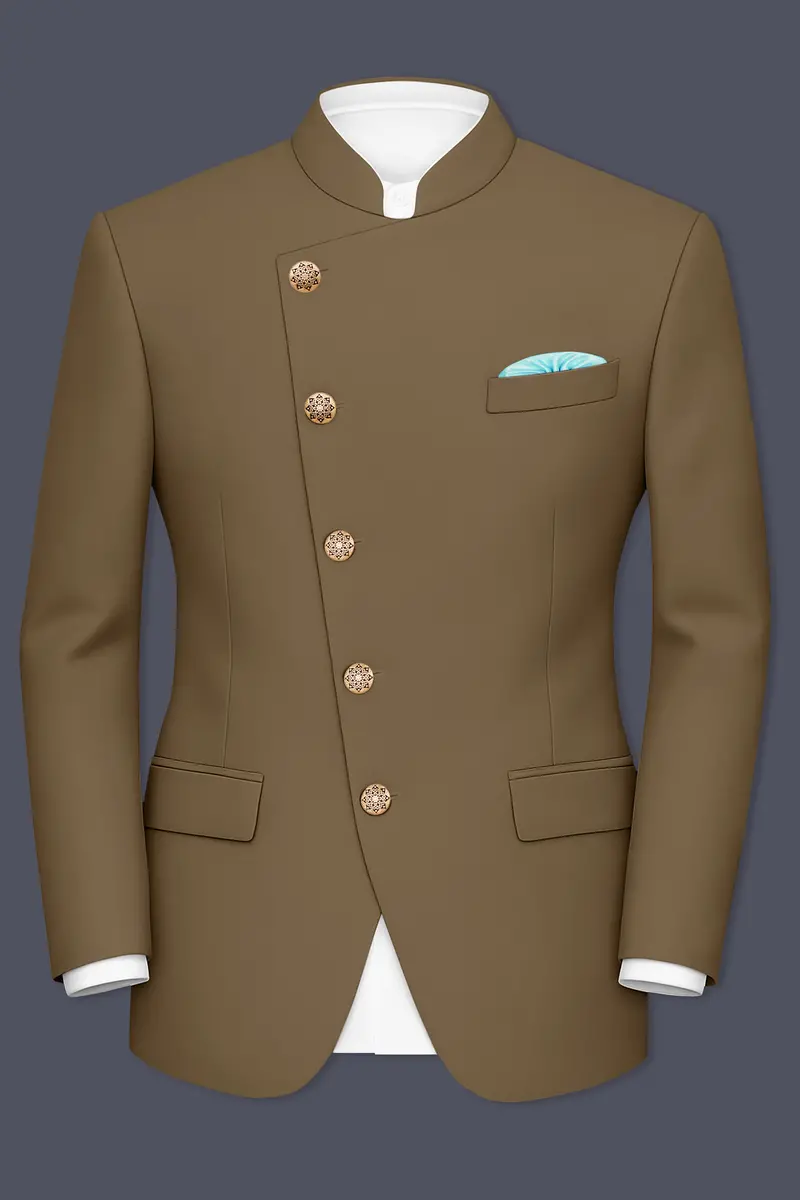 Khaki Brown Cross Placket Bandhgala Blazer 2