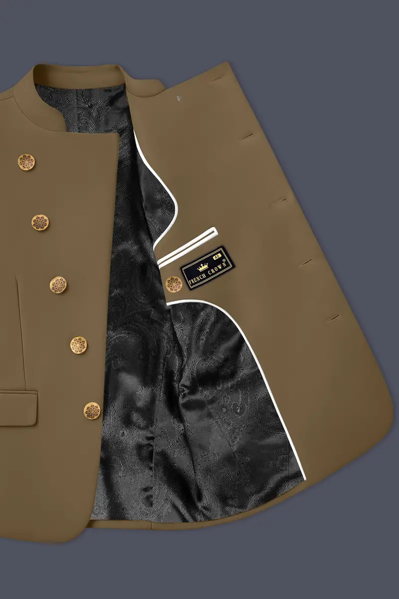 Khaki Brown Cross Placket Bandhgala Blazer 4