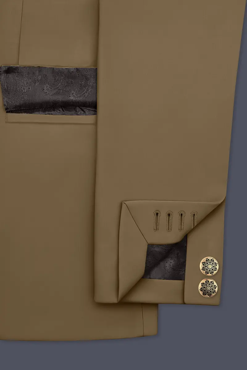 Khaki Brown Cross Placket Bandhgala Blazer 5