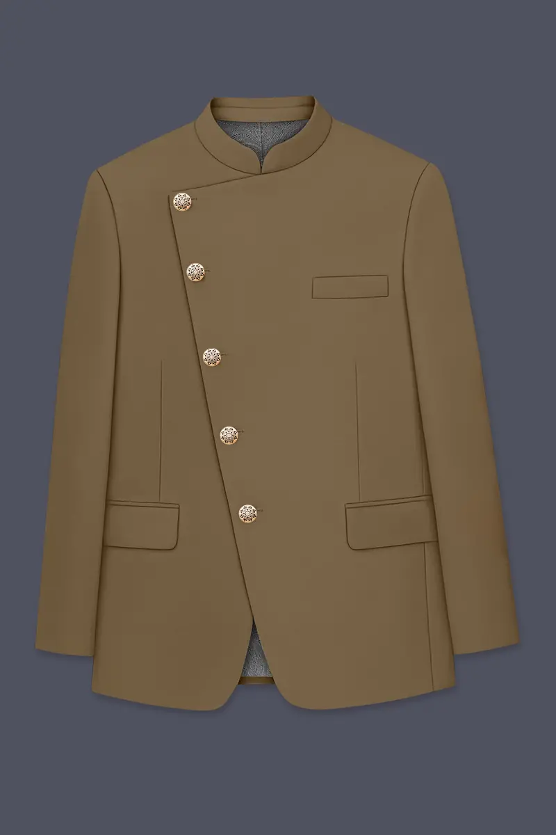 Khaki Brown Cross Placket Bandhgala Blazer 6