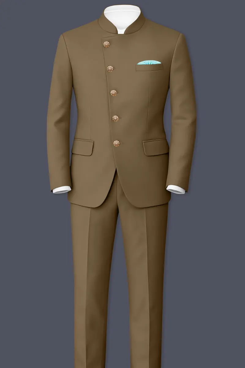 Khaki Brown Cross Placket Bandhgala Blazer 8