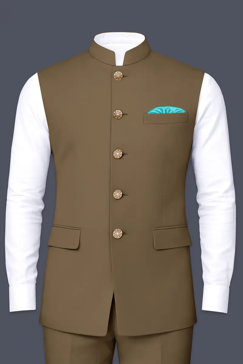 Khaki Brown Textured Nehru Jacket 2