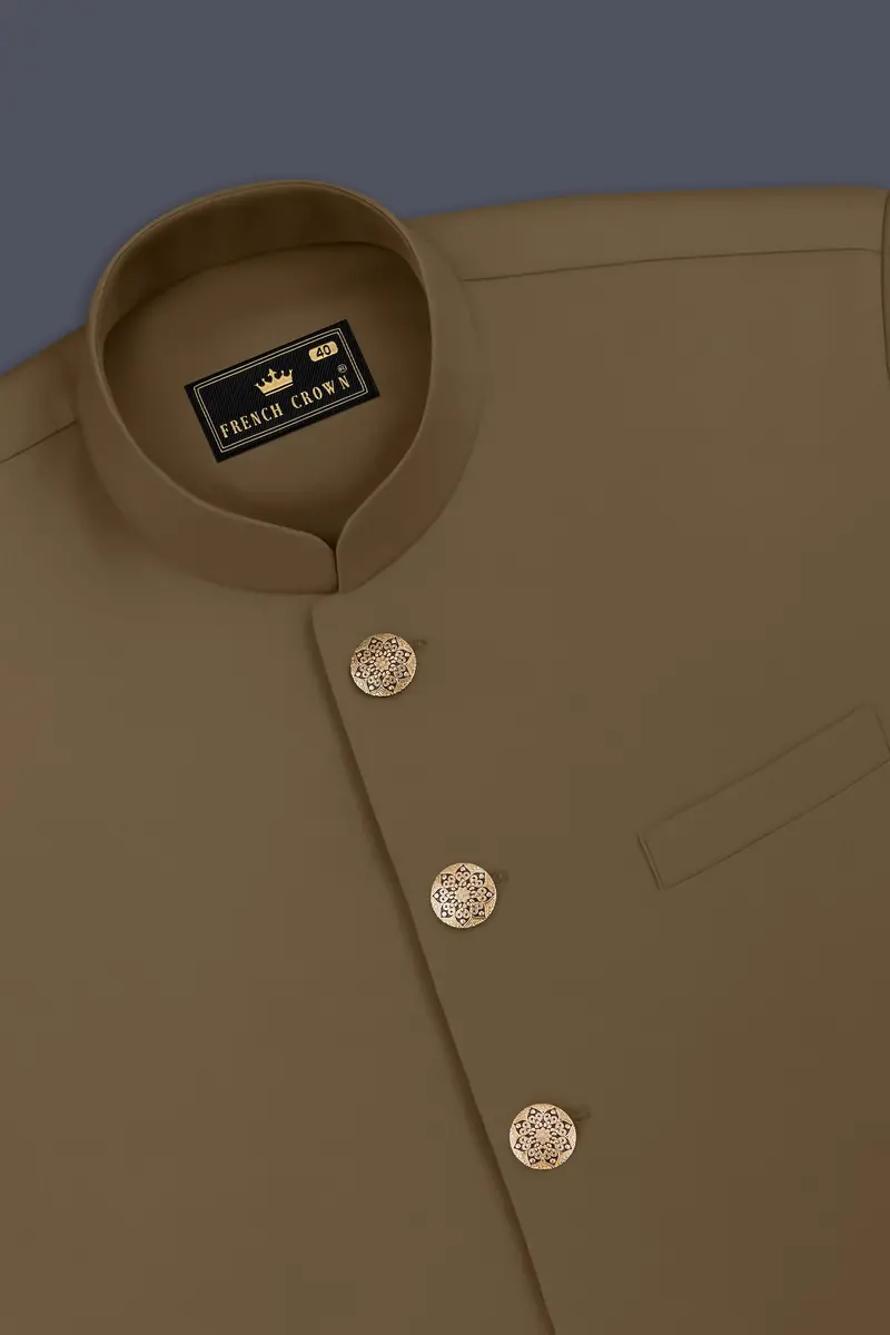 Khaki Brown Textured Nehru Jacket 5