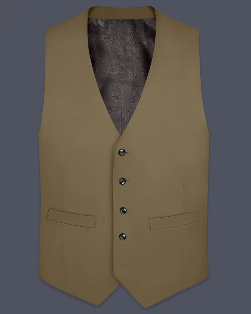 Khaki Brown Textured Waistcoat 1
