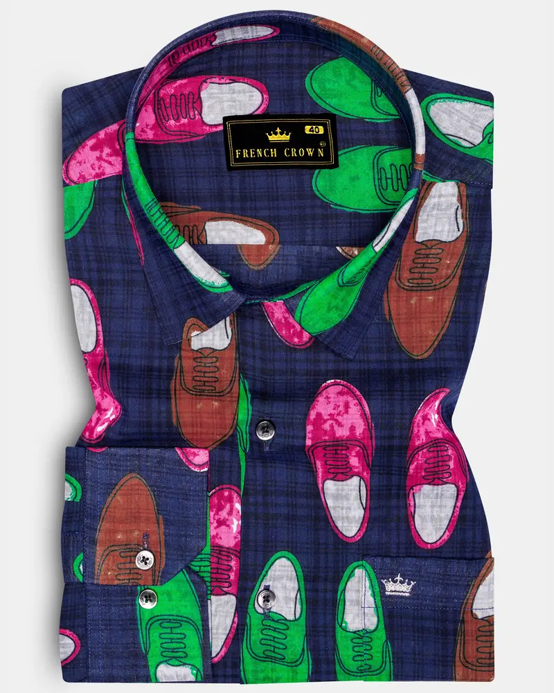 Kickprint-Haiti Blue Colourful Shoes Printed Lightweight Premium Cotton Multicolor Casual Shirt 1