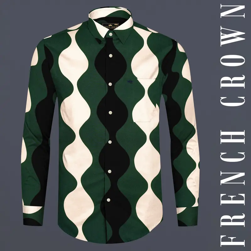 Killarney Green And Black Waves Print Premium Cotton Shirt 1