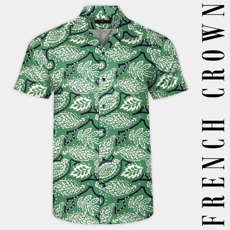Killarney Green Leaves Printed Poplin Giza Cotton Shirt 1