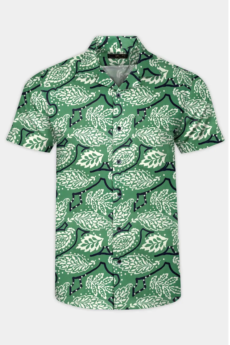 Killarney Green Leaves Printed Poplin Giza Cotton Shirt 2