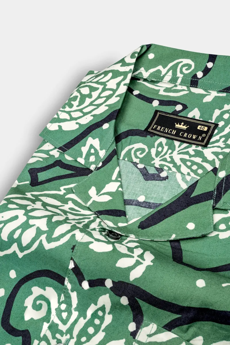 Killarney Green Leaves Printed Poplin Giza Cotton Shirt 4