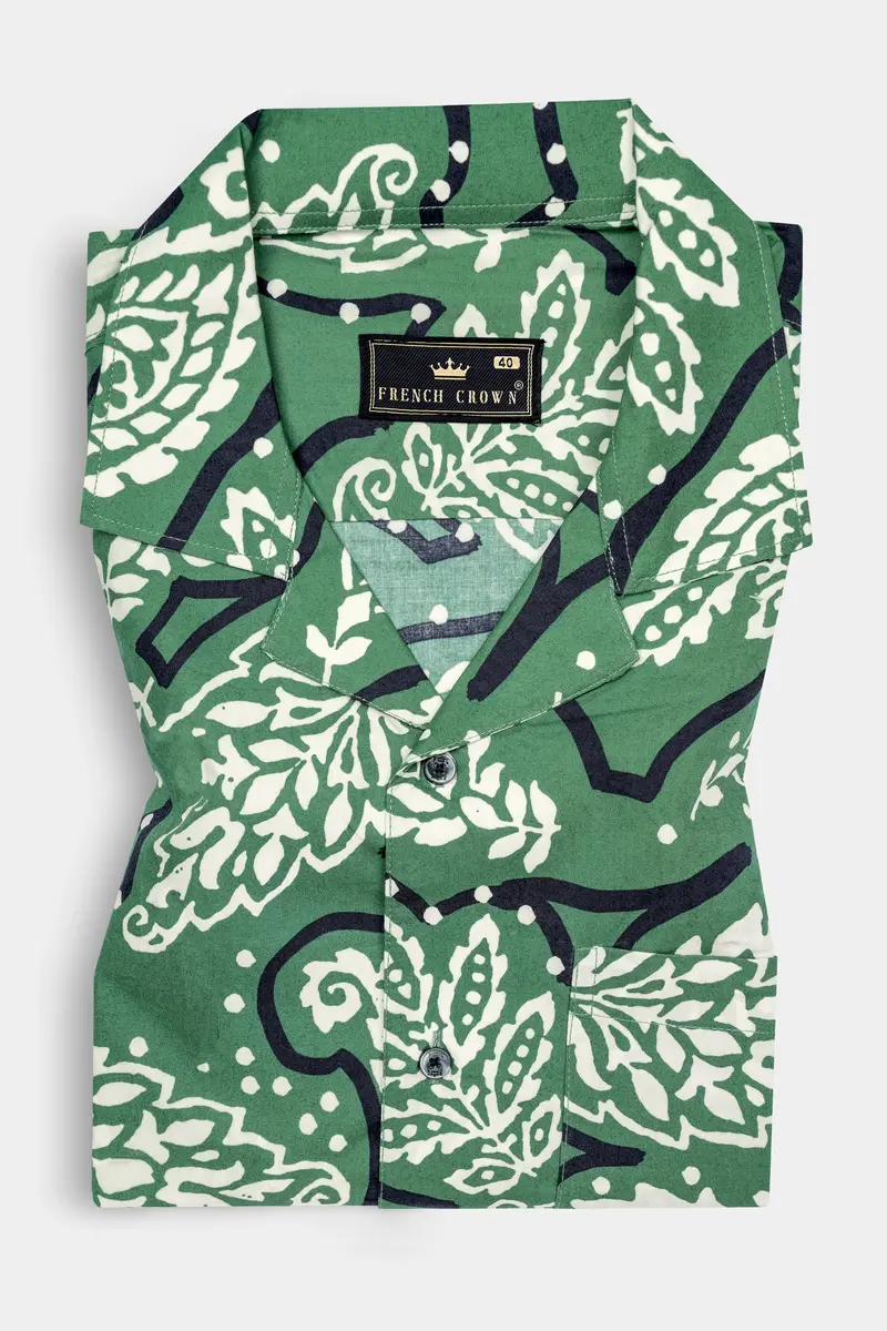 Killarney Green Leaves Printed Poplin Giza Cotton Shirt 5