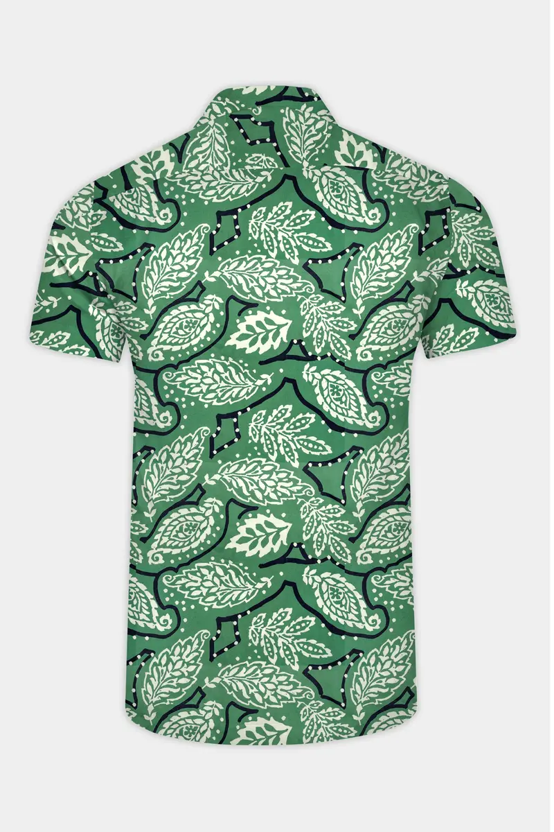 Killarney Green Leaves Printed Poplin Giza Cotton Shirt 6
