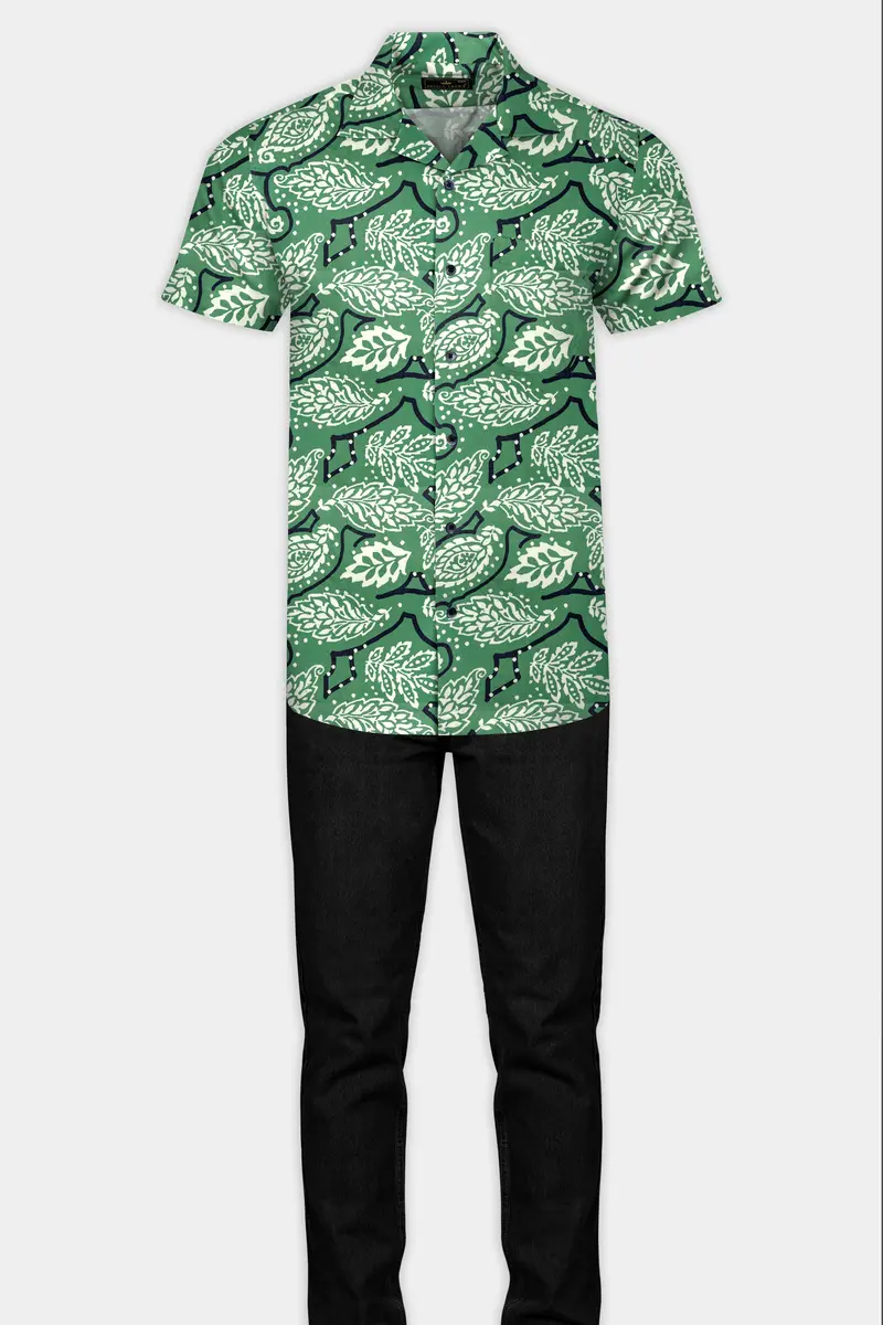 Killarney Green Leaves Printed Poplin Giza Cotton Shirt 7