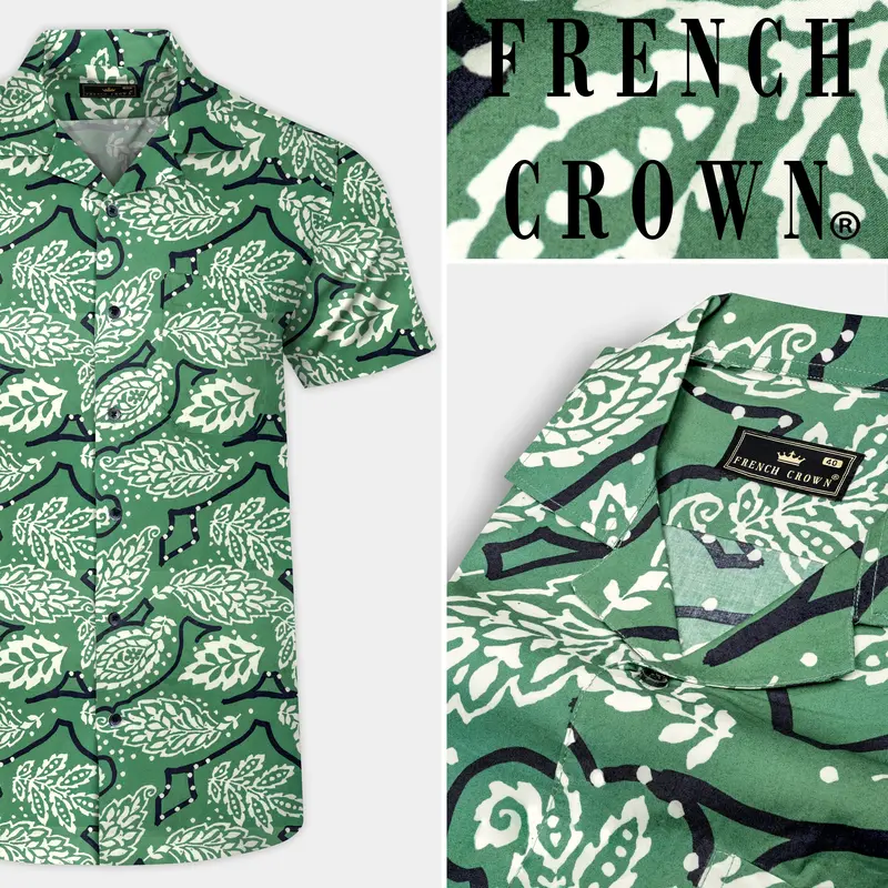 Killarney Green Leaves Printed Poplin Giza Cotton Shirt 9