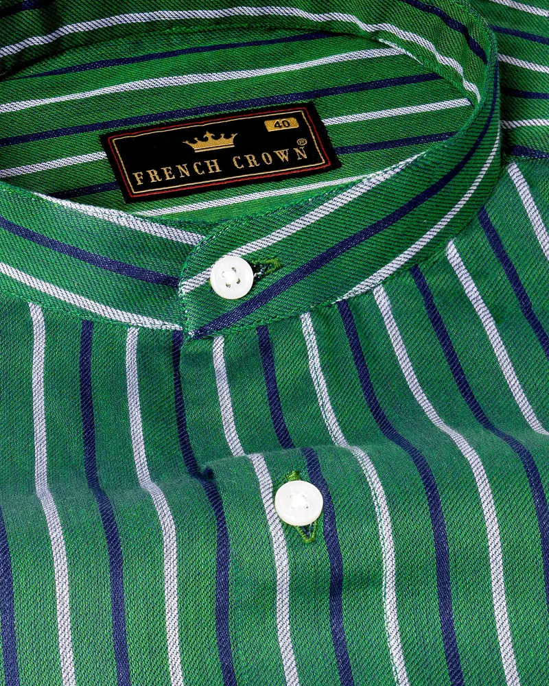 Killarney Green Twill Striped Premium Cotton Shirt 1
