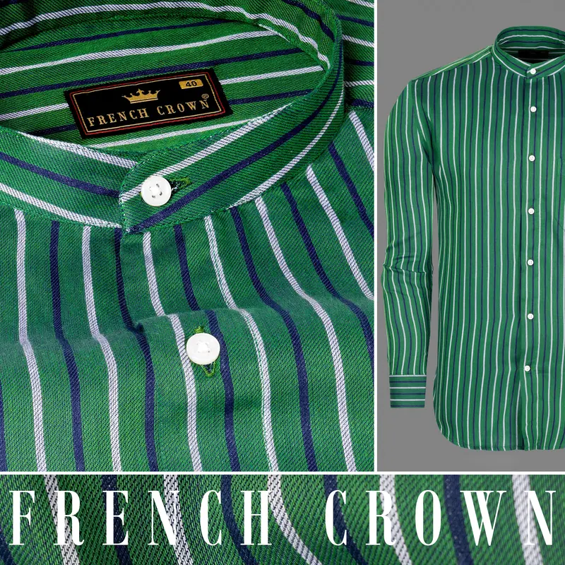 Killarney Green Twill Striped Premium Cotton Shirt 10