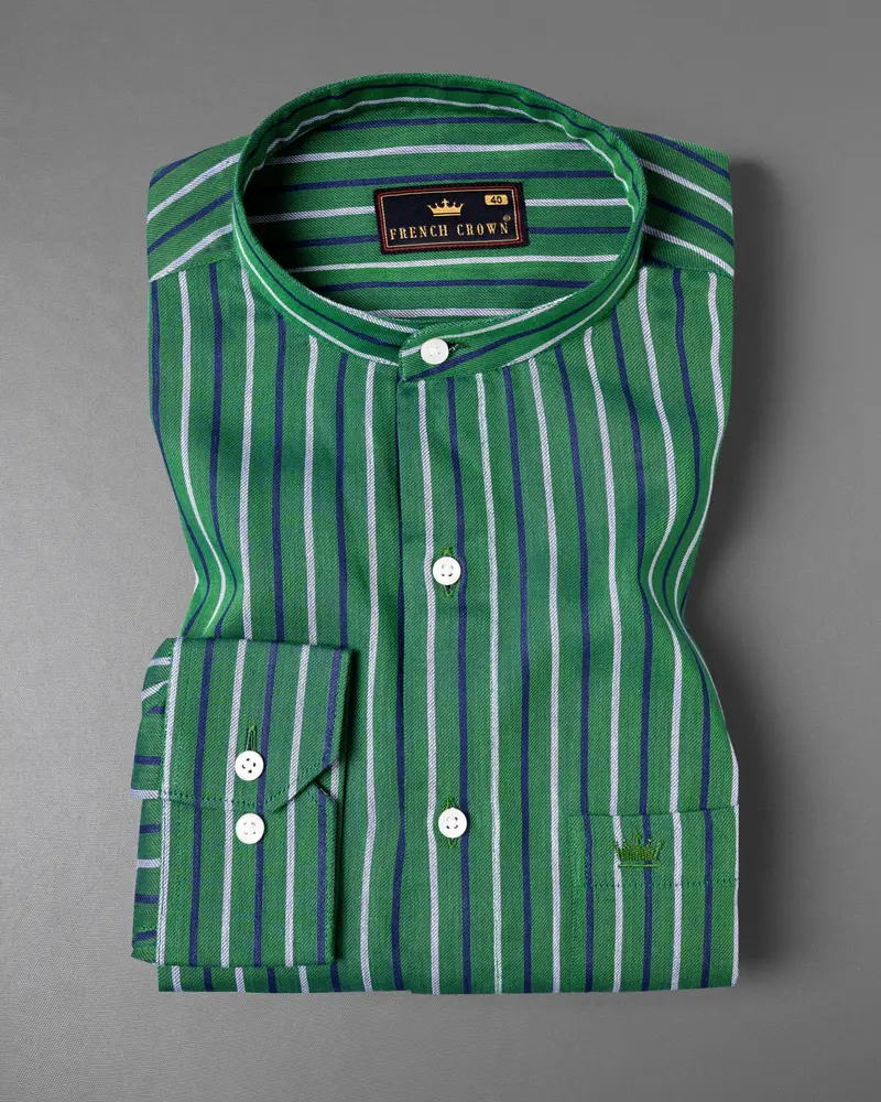 Killarney Green Twill Striped Premium Cotton Shirt 3