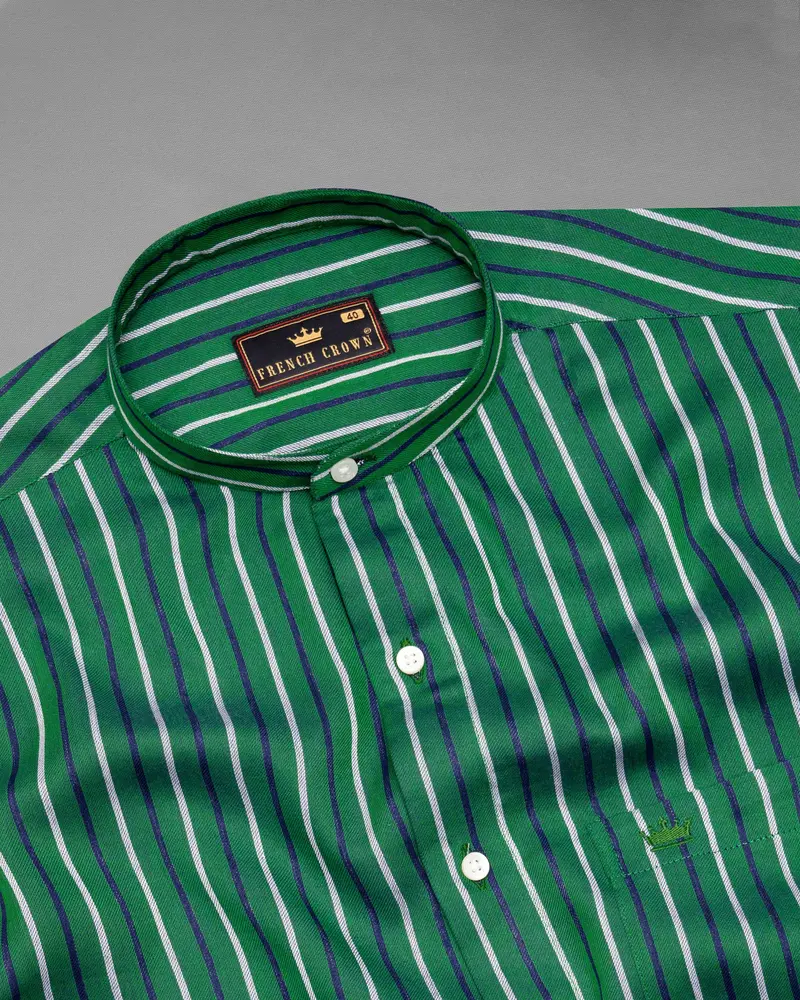 Killarney Green Twill Striped Premium Cotton Shirt 4
