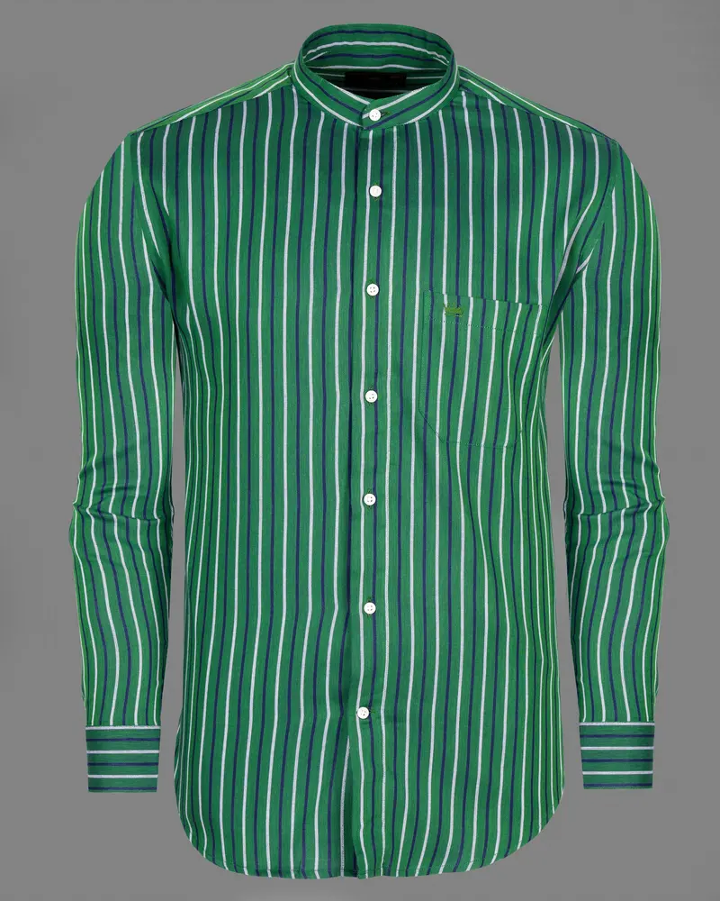 Killarney Green Twill Striped Premium Cotton Shirt 5