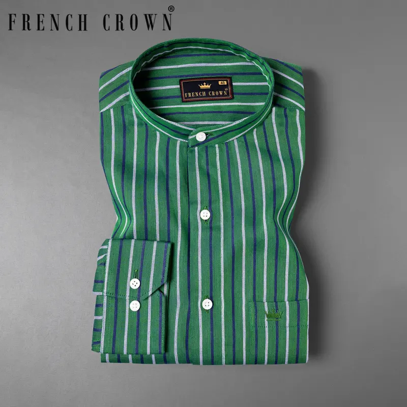 Killarney Green Twill Striped Premium Cotton Shirt 7