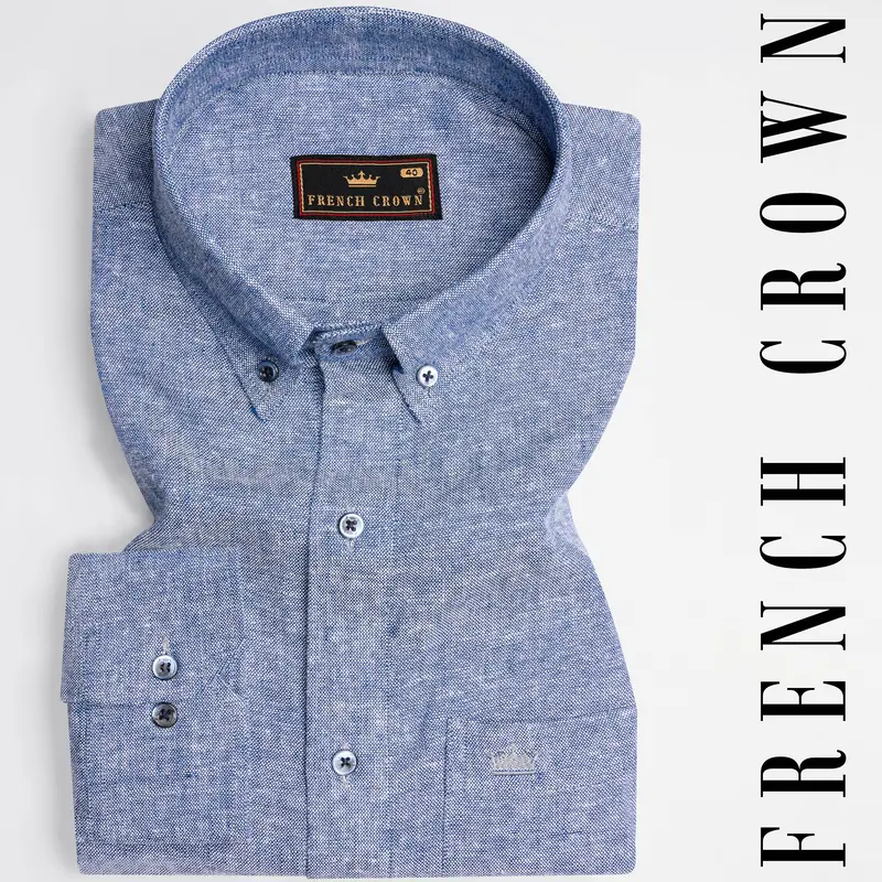 Kimberly Blue Luxurious Linen Button Down Designer Shirt 1