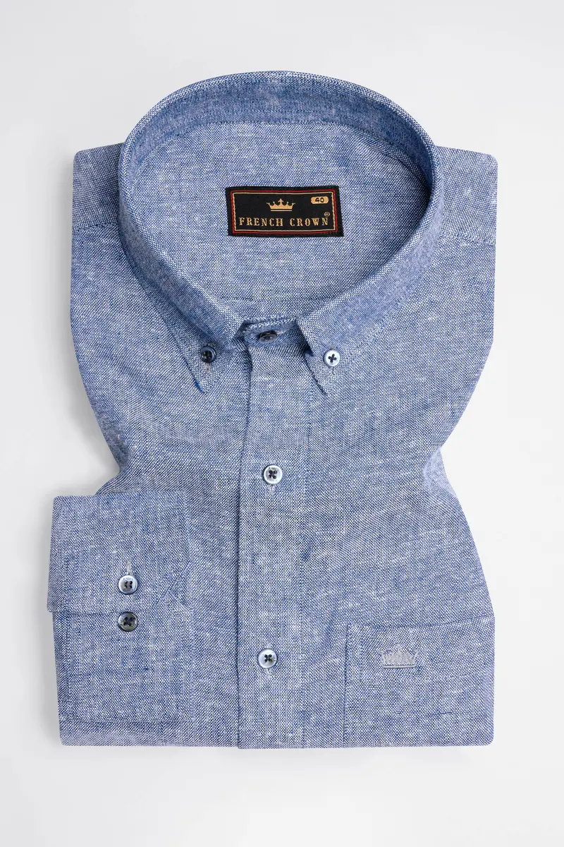 Kimberly Blue Luxurious Linen Button Down Designer Shirt 2