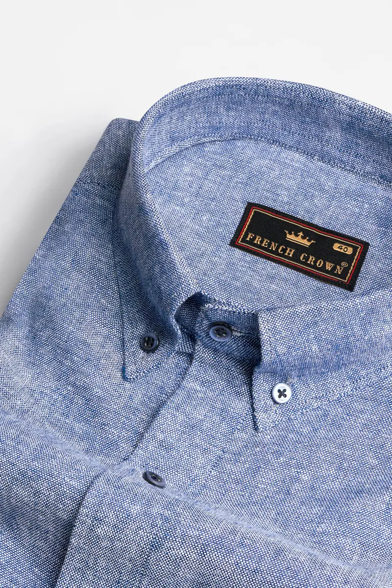 Kimberly Blue Luxurious Linen Button Down Designer Shirt 4
