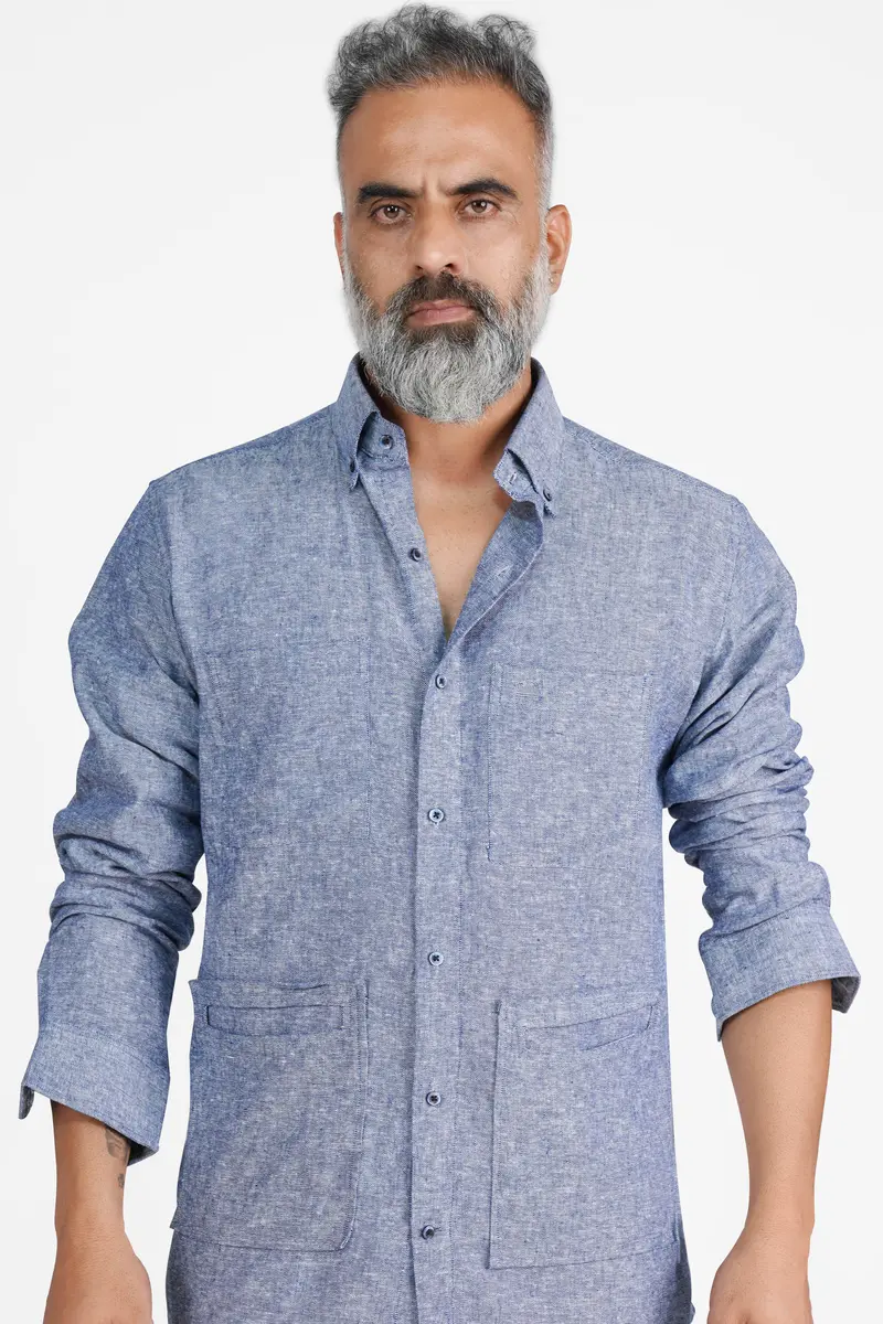 Kimberly Blue Luxurious Linen Button Down Designer Shirt 5