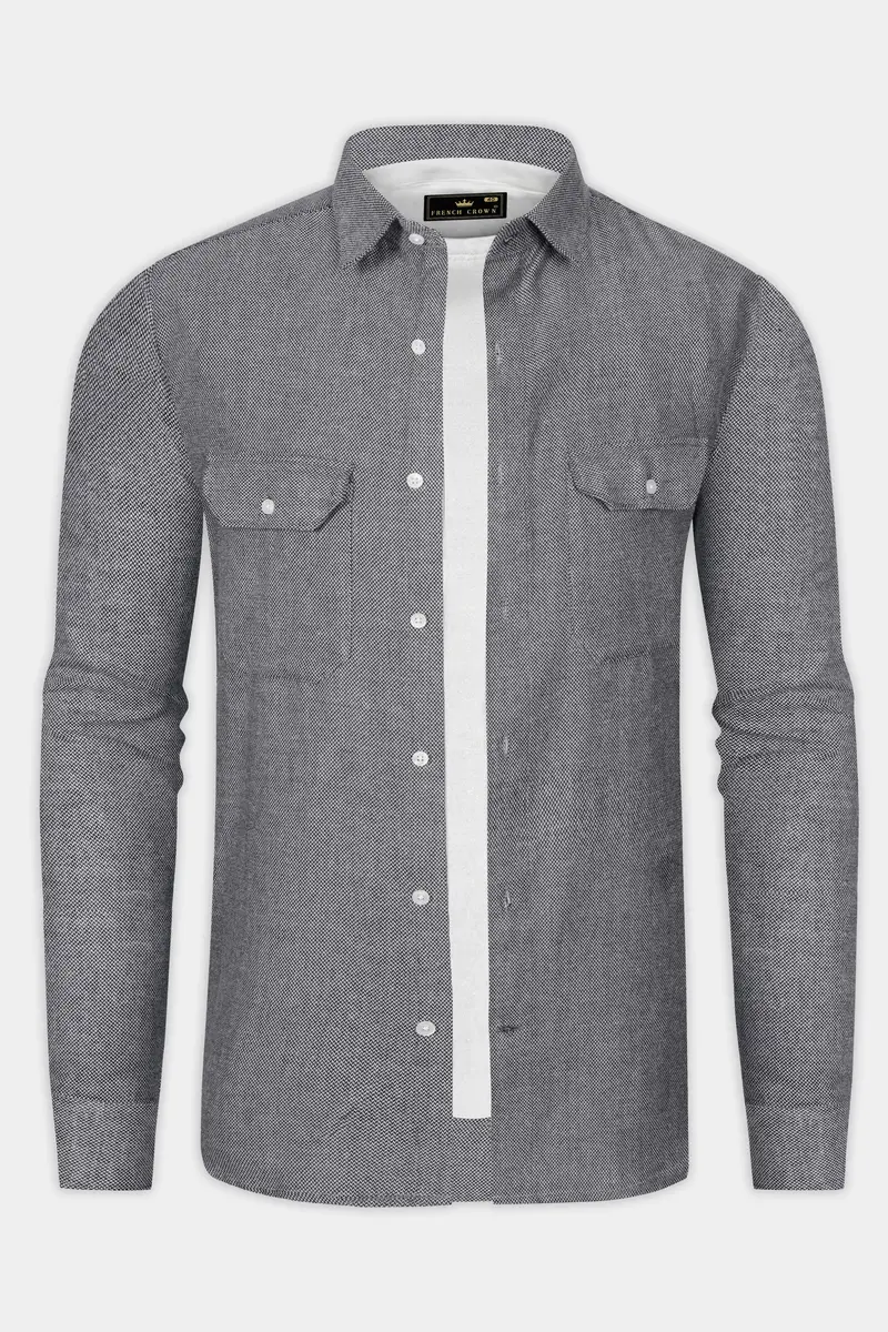 Koala Gray Textured Flannel Premium Cotton Overshirt/Shacket 2