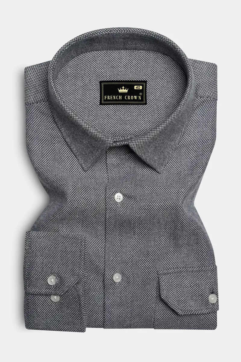 Koala Gray Textured Flannel Premium Cotton Overshirt/Shacket 5