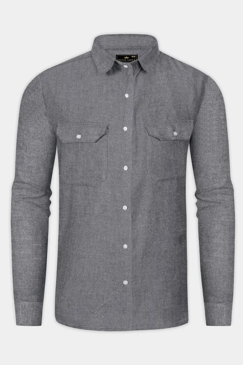 Koala Gray Textured Flannel Premium Cotton Overshirt/Shacket 6
