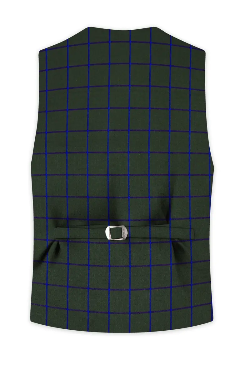 Kombu Green Checkered Wool Rich Waistcoat 4