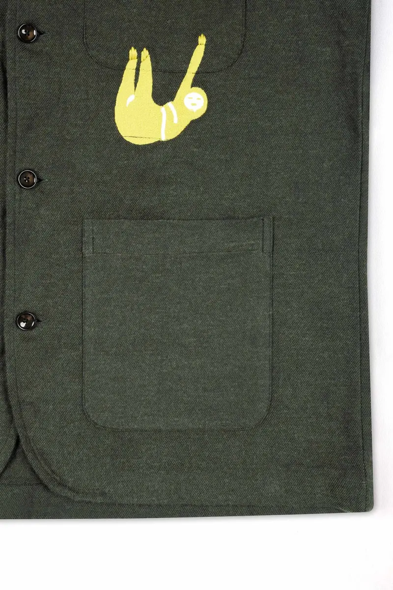 Kombu Green Embroidered Flannel Designer Overshirt 4