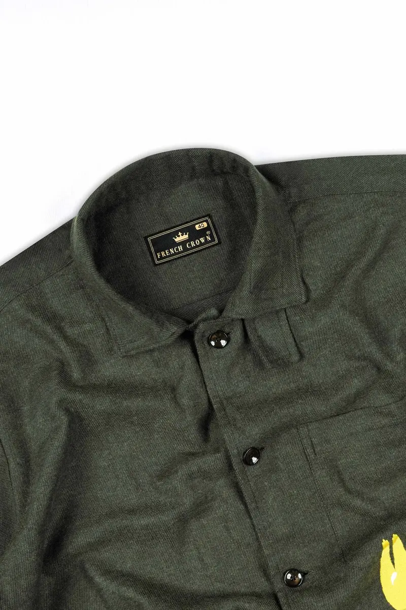 Kombu Green Embroidered Flannel Designer Overshirt 5