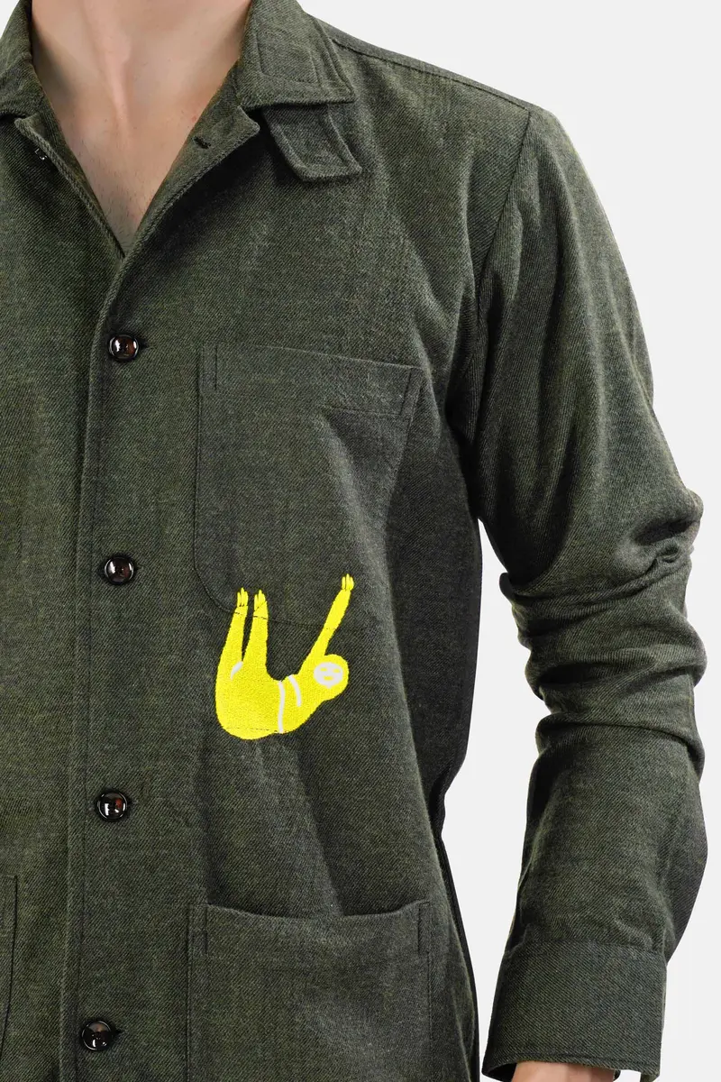 Kombu Green Embroidered Flannel Designer Overshirt 6