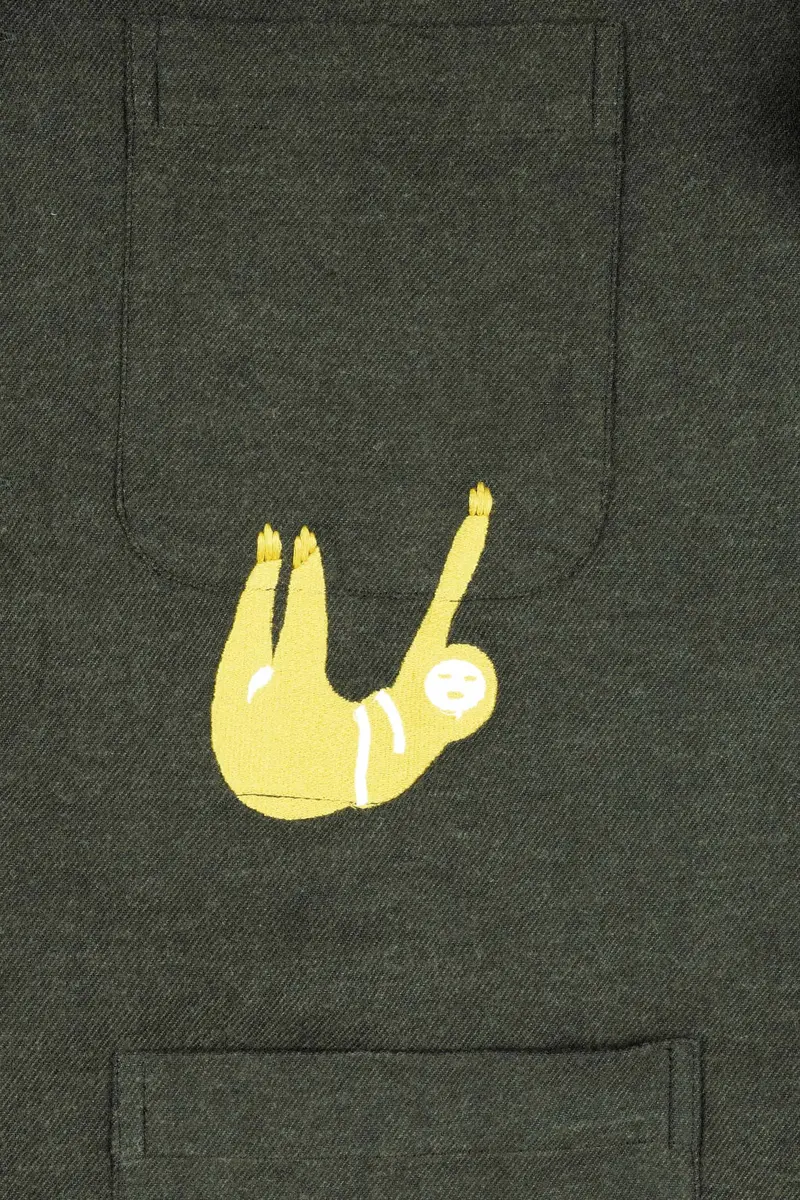 Kombu Green Embroidered Flannel Designer Overshirt 7