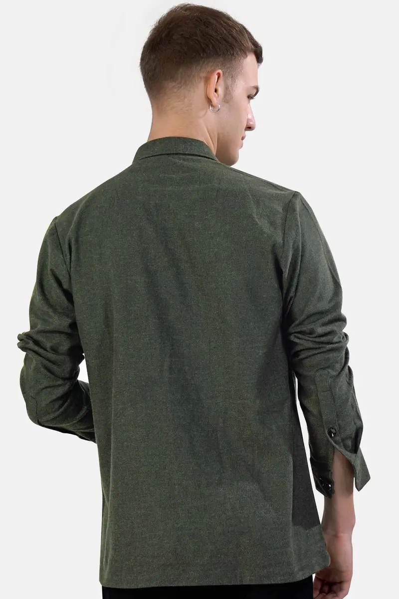 Kombu Green Embroidered Flannel Designer Overshirt 9