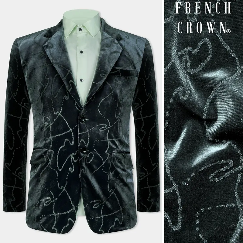 Kombu Green Stonework Velvet Designer Blazer 1