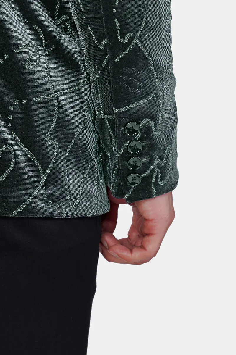 Kombu Green Stonework Velvet Designer Blazer 4