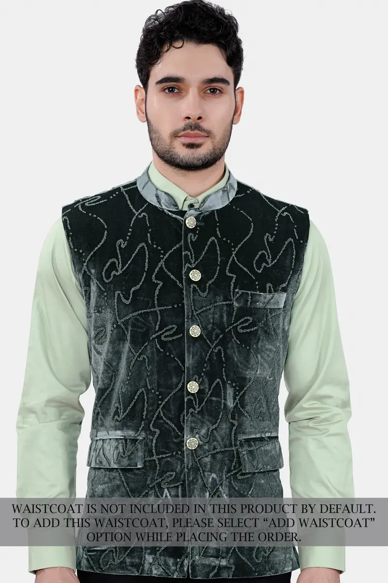Kombu Green Stonework Velvet Designer Suit 6