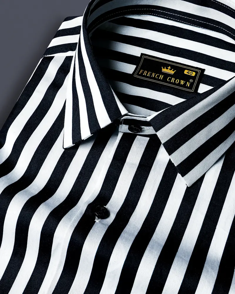 Korean Black And Bright White Stripes Subtle Sheen Super Soft Premium Cotton Shirt 1