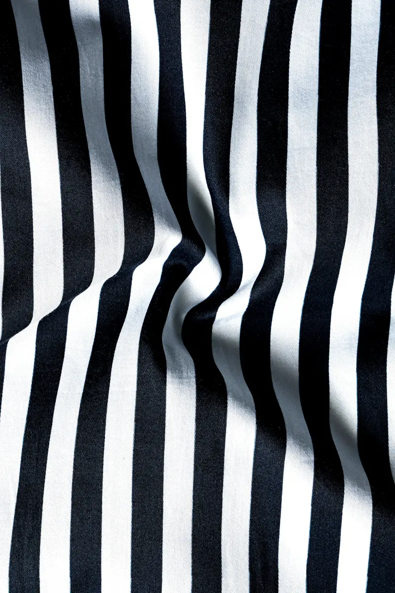 Korean Black And Bright White Stripes Subtle Sheen Super Soft Premium Cotton Shirt 3