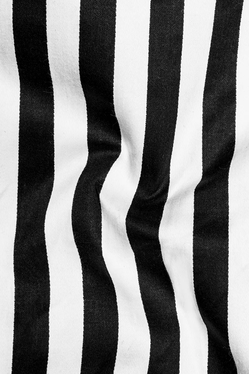 Korean Black And Bright White Stripes Subtle Sheen Super Soft Premium Cotton Shirt 3