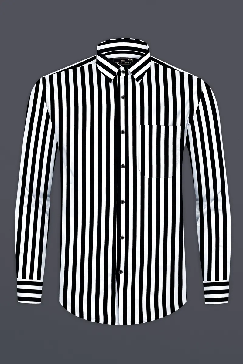 Korean Black And Bright White Stripes Subtle Sheen Super Soft Premium Cotton Shirt 5