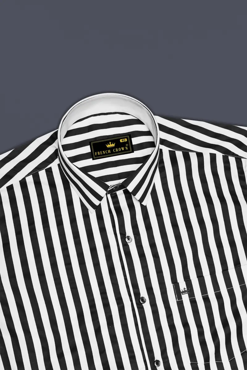 Korean Black And Bright White Stripes Subtle Sheen Super Soft Premium Cotton Shirt 5
