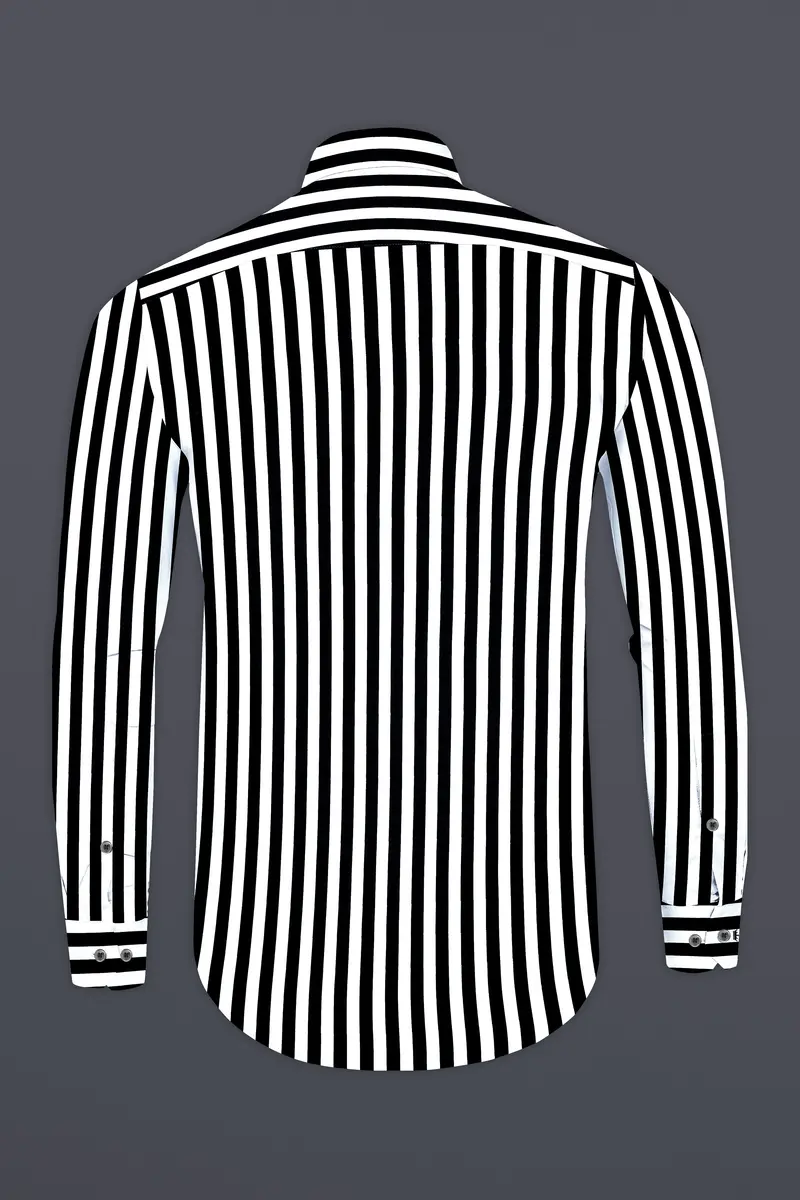 Korean Black And Bright White Stripes Subtle Sheen Super Soft Premium Cotton Shirt 6