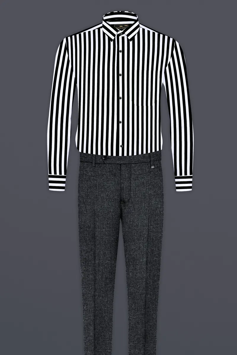 Korean Black And Bright White Stripes Subtle Sheen Super Soft Premium Cotton Shirt 7